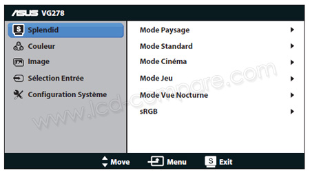 Asus VG278H : Menu OSD