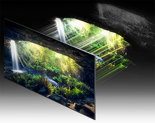 Visuel représentant la gestion affinée de la lumière sur une TV Samsung équipée de la technologie Samsung Quantum Matrix Pro
