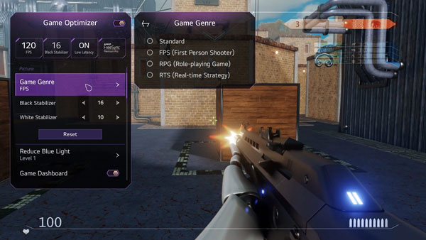 Visuel pr�sentant le menu Game Optimizer de LG