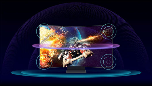Visuel repr�sentant la diffusion du son sur un �cran Samsung avec AI Sound Booster