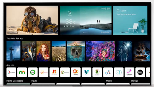 Visuel repr�sentant l'interface d'une TV LG avec fonction Next Pics recommandant des contenus en fonction de l'historique des programmes pr�c�demment regard�s