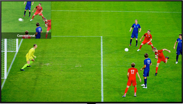 Visuel illustrant l''am�lioration de la nettet� des images en mouvement sur une TV LG avec technologie OLED Motion Pro