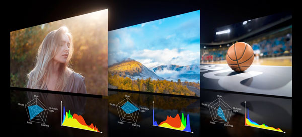 Certains param�tres d'affichage des images sont automatiquement adapt�s en fonction de la source apr�s identification de son type via la technologie AI Scene Recognition