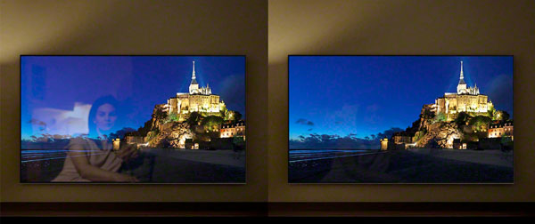 Visuel repr�sentant la r�duction des reflets sur une TV Sony avec filtre X-Anti Reflection