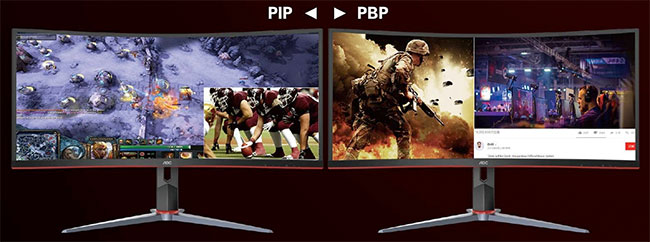 Visuel repr�sentant les modes d'affichage PIP et PBP sur un �cran AOC