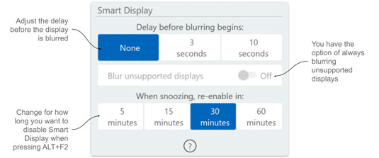 Visuel pr�sentant les options de r�glages Smart Display