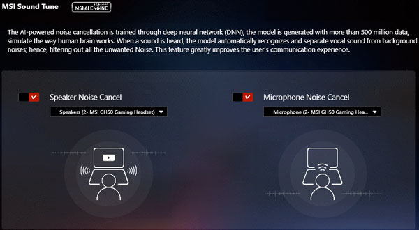Visuel repr�sentant les param�tres MSI Sound Tune dans l'application Dargon Center