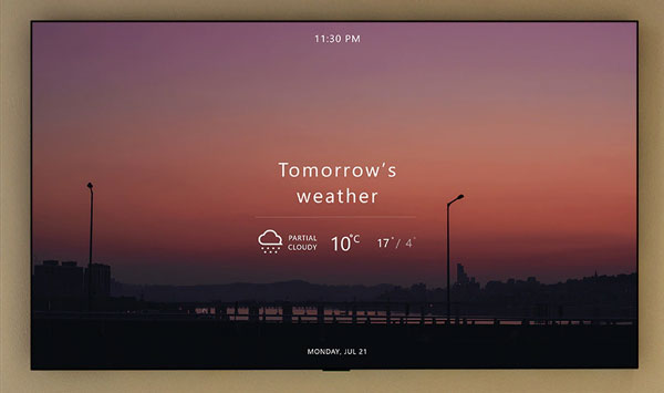 Visuel repr�sentant l'affichage d'un fond d'�cran, de l'horologe et de la m�t�o en mode Always Ready