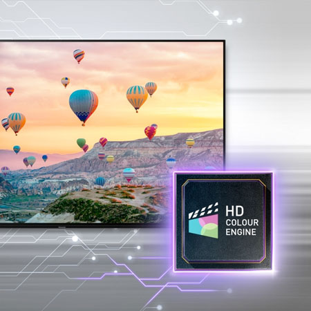 Visuel repr�sentant la puce HD Colour Engine charg�e d'appliquer les traitements d'image optimisant l'affichage des couleurs