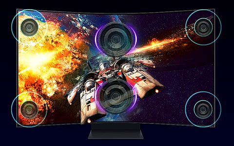 Illustration des haut-parleurs sur l'�cran Samsung Odyssey Ark avec Sound Dome