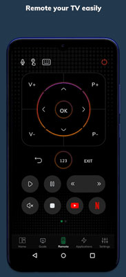 Visuel pr�sentant le panneau de commandes d'une application mobile pour contr�ler une TV Smart Remote