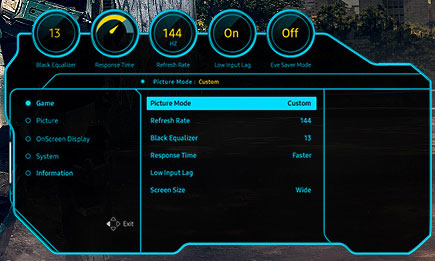 Visuel repr�sentant le menu d'un �cran Samsung avec Game Style UI