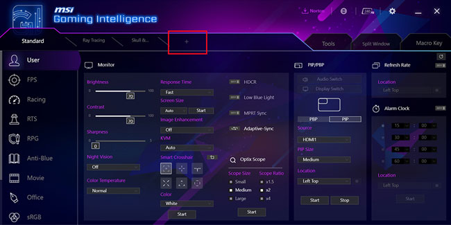 Visuel pr�sentant l'interface MSI Gaming Intelligence