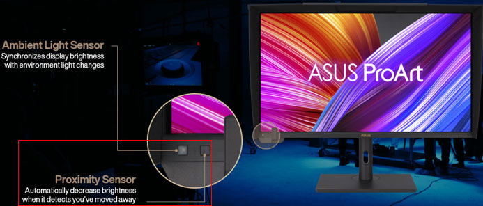 Visuel pr�sentant le capteur de proximit� int�gr� � certains �crans Asus