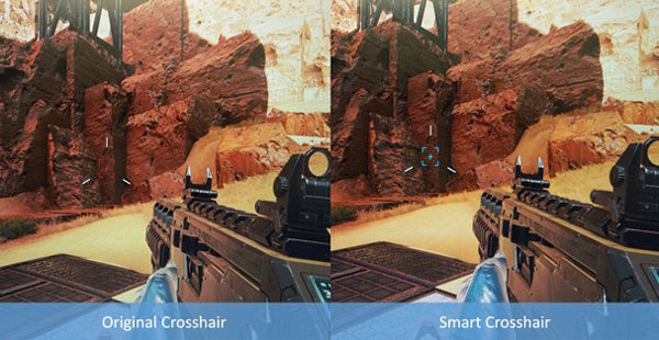 Visuel pr�sentant la modification automatique de la couleur du viseur avec la fonction Smart Crosshair