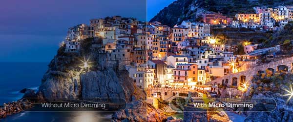 Visuel reprsentant le gain en contraste pouvant tre obtenu avec la fonction Micro Dimming des TV TCL