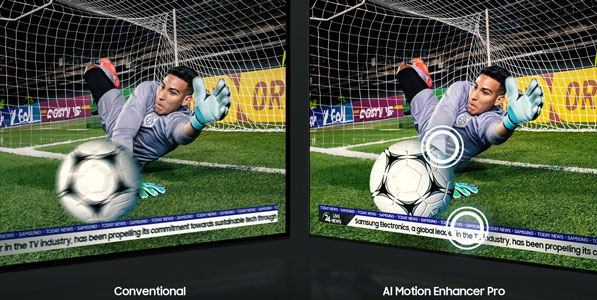 Visuel repr�sentant l'am�lioration de la nettet� des images en mouvement avec la technologie AI Motion Enhancer Pro de Samsung