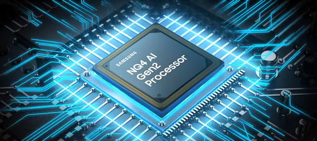 Visuel repr�sentant la puce NQ4 AI Gen2 d�ploy�e dans certaines TV Samsung 2024