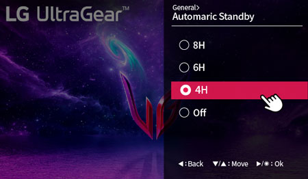 Visuel repr�sentant le r�glage de la fonction d'arr�t automatique sur un �cran LG