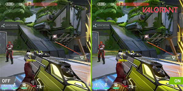 Visuel pr�sentant le rendu lorsque l'Esports Vibrance est enclench� (� droite) ou d�sactiv� (� gauche)