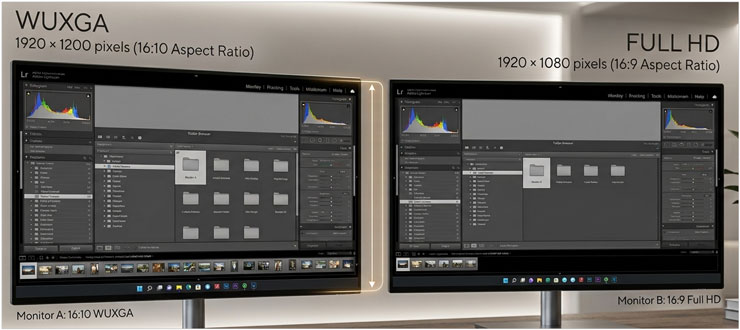 Visuel repr�sentant le gain d'affichage sur un moniteur WUXGA par rapport � un �cran PC Full HD