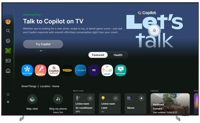 Visuel repr�sentant l'application Copilot sur une TV Samsung