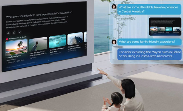 Visuel des interactions entre l'utilisateur et une TV TCL avec AI Agent et Google Gemini