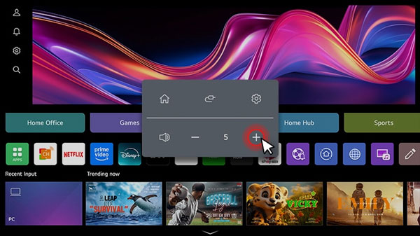 Visuel repr�sentant la fonction Quick Control de LG