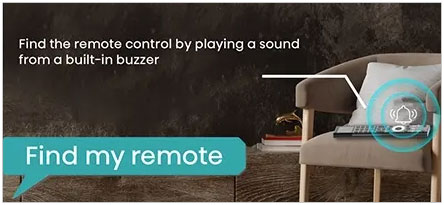 Visuel pr�sentant la fonction Find My Remote faisant biper la t�l�commande pour aider � la retrouver