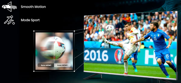 Visuel pr�sentant l'am�lioration de la nettet� des images en mouvement sur une TV Hisense avec MEMC