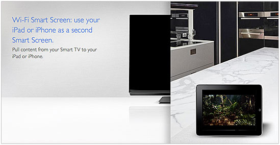 Visuel reprsentant le transfert, sans fil, d'une chane depuis la TV vers un appareil mobile