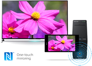 Visuel repr�sentant la connectivit� NFC sur la t�l�commande d'une TV