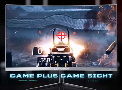 Visuel représentant un moniteur LC-Power proposant l'affichage de viseurs GamePlus