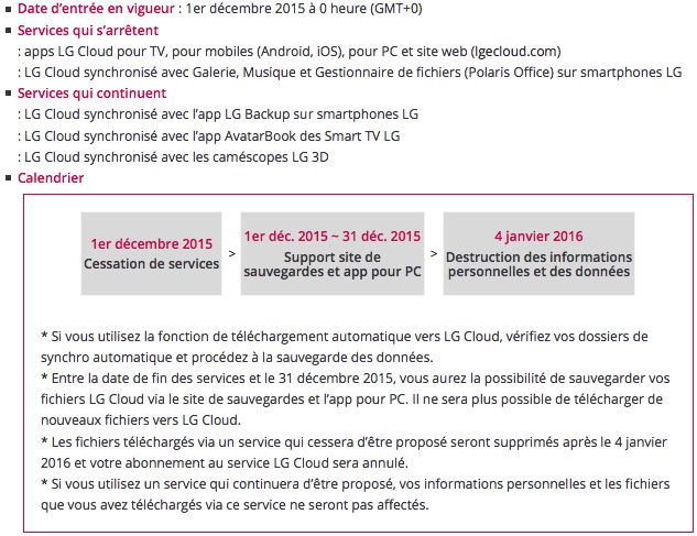 Cessation partielle des services LG Cloud