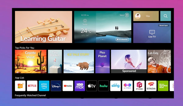 Visuel repr�sentant le menu principal d'une TV LG avec WebOS 22