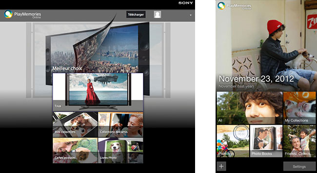 Interface PlayMemories Online