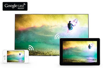 Visuel repr�sentant le partage de contenus entre diff�rents appareils connect�s compatibles Google Cast