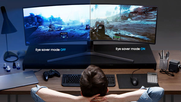 Visuel de la r�duction de la lumi�re bleue sur un �cran Samsng Eye Saver Mode