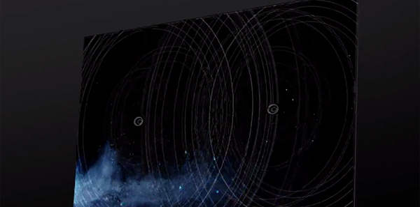 Visuel repr�sentant l'�mission du son au niveau du centre sur une TV Sony avec syst�me Acoustic Surface +