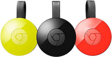 Photos du Chromecast V2 d�clin� en propos� en diff�rents coloris