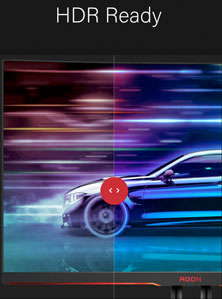 Visuel comparant l'affichage d'une source classique (SDR) et d'une source HDR sur un �cran AOC HDR Ready