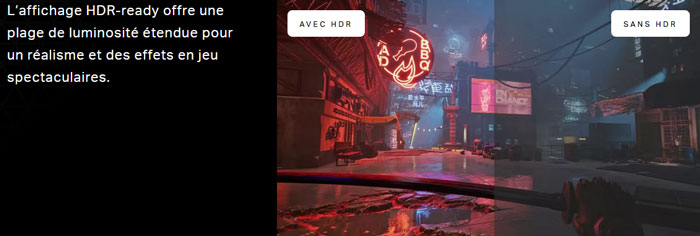 Illustration de l'affichage sur un �cran Corsair HDR Ready