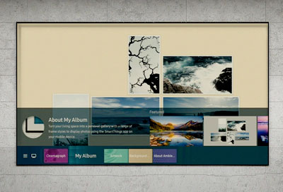 Visuel repr�sentant l'affichage de photos sur une TV Samsung 2021 via le mode Ambiant