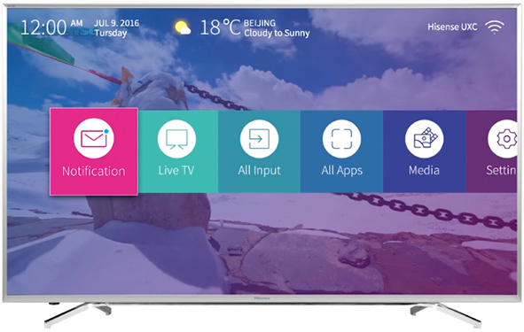 Visuel repr�sentant l'interface VIDAA U2 d'une TV Hisense