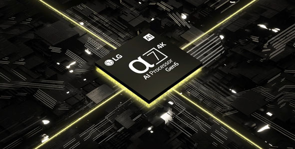 Visuel prsentant le processeur Alpha 7 Gen 6 AI 4K prsent dans certaines TV LG 2023