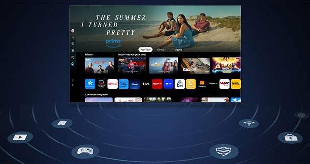 Visuel repr�sentant l'�cran d'accueil d'une Smart TV Samsung avec barre d'acc�s rapide Smart Hub