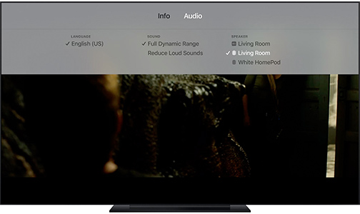Visuel repr�sentant le partage de flux audio depuis un Apple TV vers des enceintes externes compatibles AirPlay