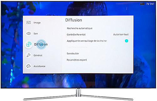 Visuel repr�sentant la fonction de contr�le parental disponible dans le sous-menu diffusion de certaines TV Samsung