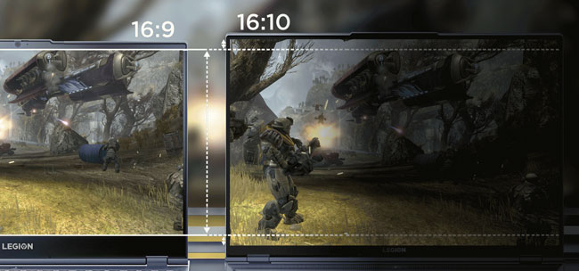 Illustration de la surface d'affichage d'un �cran 16:10 compar�e � celle d'un mod�le 16:9