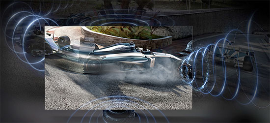 Visuel repr�sentant le dispositif Object Tracking Sound+ d'une TV Samsung